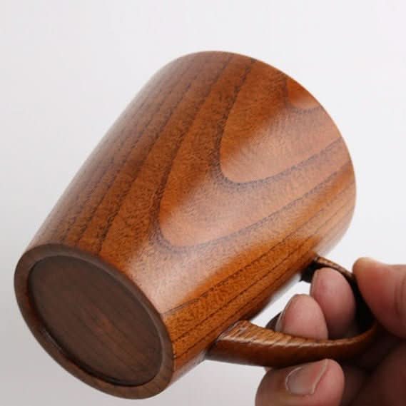 Japan Imported Traditional Lacquered Chestnut Wood Mug with natural wood grain.